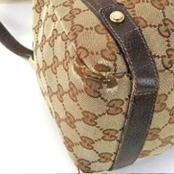 ๐ GUCCi ยฎ๏ธ Brown Monogram Cloth & Leather Shoulder Bag Purse - Picture 8 of 16